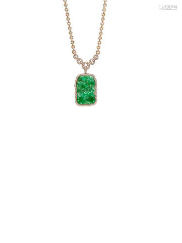 A Jadeite and Diamond Pendant Necklace, Monture Cartier