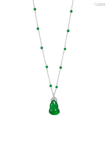 A Jadeite, Seed Pearl and Diamond 'Hulu' Pendant Necklace, by Claudia Ma