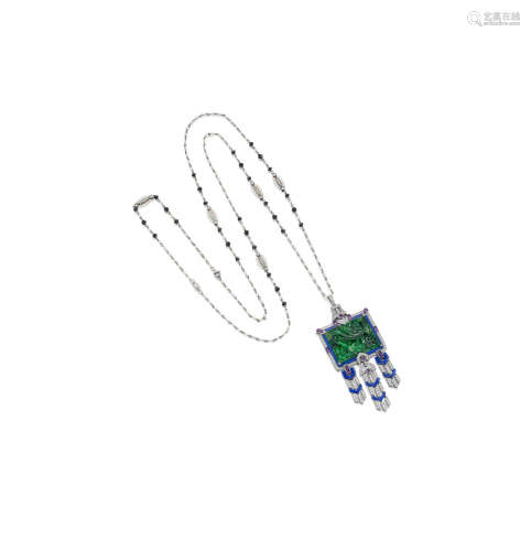 A Jadeite, Gem-Set and Diamond Pendant Necklace, by Claudia Ma