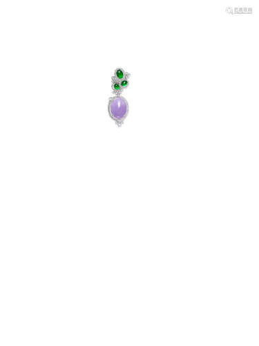 A Lavender Jadeite, Jadeite and Diamond Pendant