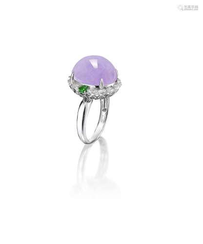 A Lavender Jadeite and Diamond Ring