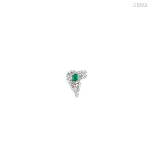 An Emerald and Diamond Brooch