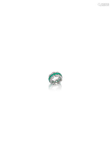 An Emerald and Diamond 'Wave-Band' Ring, by Graff