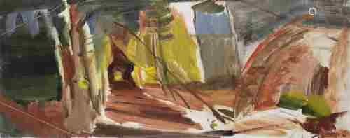 Ivon Hitchens (British, 1893-1979) Autumn Larchwood 43.3 x 109.8 cm. (17 x 43 1/4 in.) (Painted c...