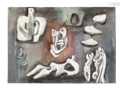 Henry Moore O.M., C.H. (British, 1898-1986) Ideas for Sculpture 25.1 x 35.4 cm. (9 7/8 x 14 in.) ...