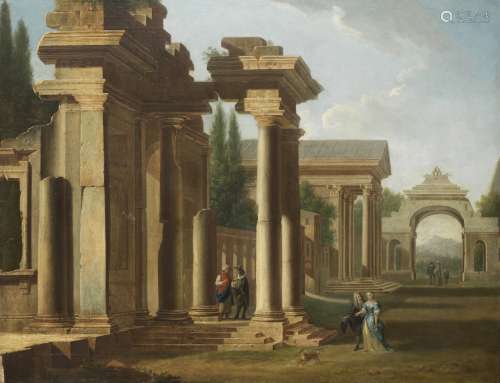 Niccolò Codazzi (Naples 1642-1693 Genoa) A capriccio of classical ruins with elegant figures prom...