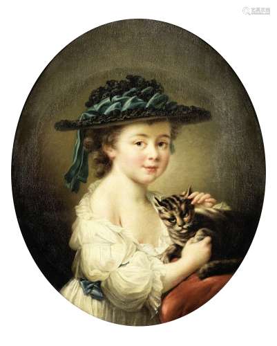François-Hubert Drouais (Paris 1727-1775), and Studio Portrait of a girl with a cat