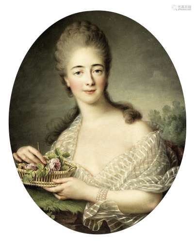 François Hubert Drouais (Paris 1727-1775) Portrait of Comtesse du Barry holding a woven basket of...
