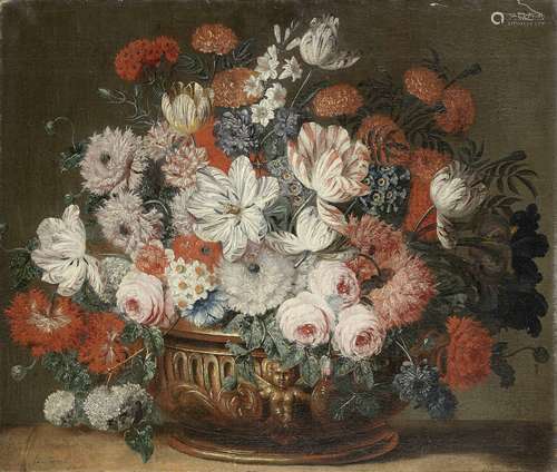 Circle of Jan-Baptiste Bosschaert (Antwerp 1667-circa 1746) Tulips, roses, chrysanthemums and oth...