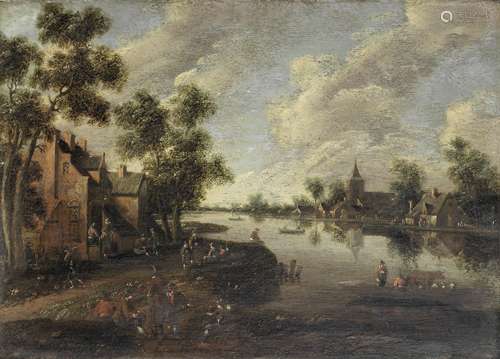 Cornelis Droochsloot (Utrecht 1640-circa 1673) A river landscape with a ferry boat