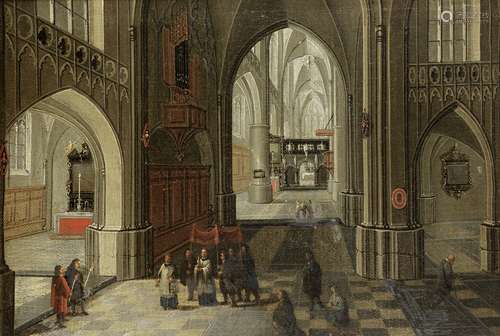 Circle of Peeter Neeffs the Younger (Antwerp 1620-1675) A church interior with a procession