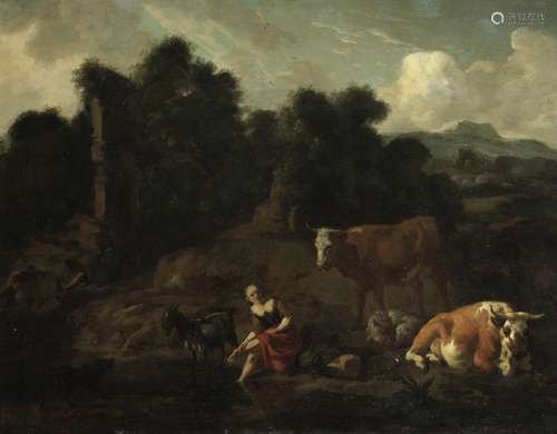 Dirk van Bergen (Haarlem circa 1649-circa 1690) Herdswoman with cattle