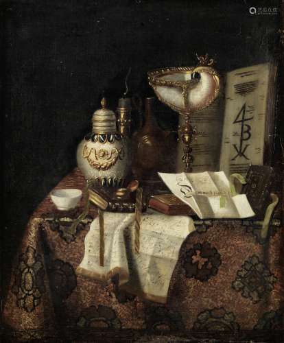 Circle of Pieter Gerritsz. van Roestraten (Haarlem circa 1630-1700 London) A nautilus cup with a ...