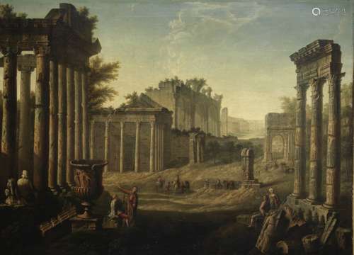 Follower of Giovanni Ghisolfi (Milan circa 1623-1683) Figures in an architectural capriccio