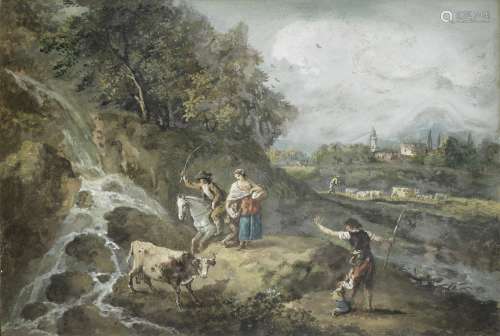 Francesco Zuccarelli (Pitigliano 1702-1788 Florence) Figures chasing a bull