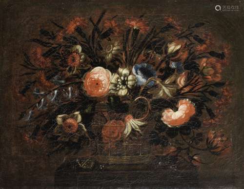José de Arellano (Madrid 1665-circa 1710) Baskets of flowers on table-tops (2)