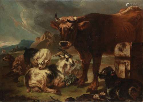 Philipp Peter Roos, called Rosa da Tivoli (Frankfurt-am-Main 1657-1706 Rome) A bull with goats an...