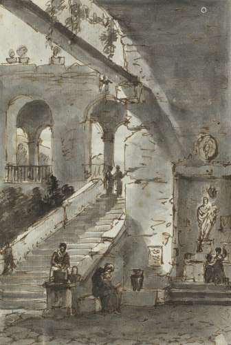 Victor Jean Nicolle (Paris 1754-1826) Figures by a staircase leading to an arcade (and ten others...
