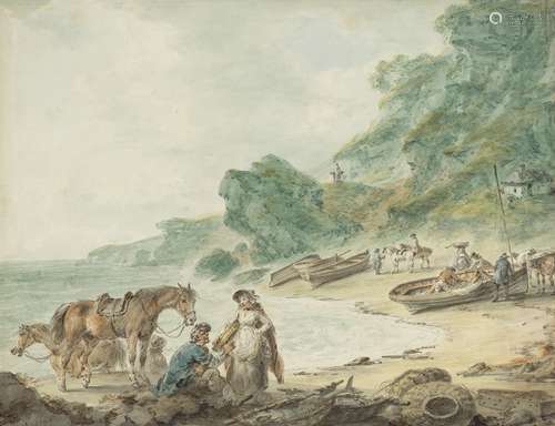 Julius Caesar Ibbetson (Fulneck 1759-1817 Masham) Fisherfolk at Steephill Cove, Isle of Wight