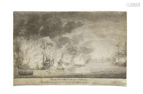 Thomas Baston (active Britain, 1699-1730) A sea battle unframed (together with accompanying engra...
