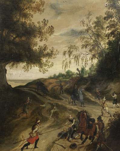 Attributed to Sebastian Vrancx (Antwerp 1573-1647) Bandits in a rocky landscape