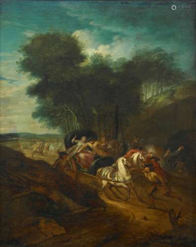 Attributed to Frans Breydel (Antwerp 1679-1750) Bandits ambushing a carriage on a country track