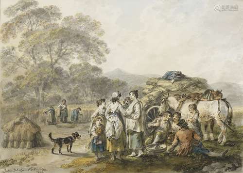 Julius Caesar Ibbetson (Fulneck 1759-1817 Masham) Harvest field, Roslin, Midlothian