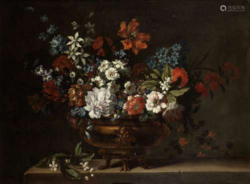 Pieter Casteels III (Antwerp 1684-1749 Richmond) Chrysanthemums, roses, tulips, orange blossom an...
