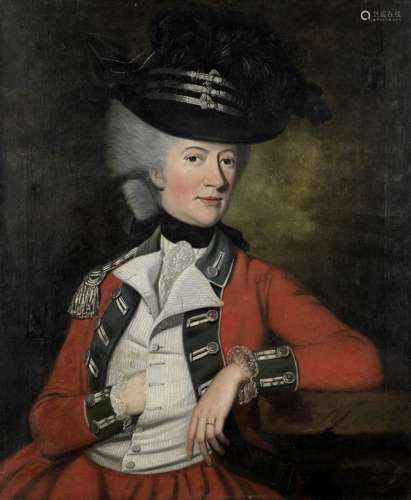 John Berridge (Lincolnshire 1740-1804) Portrait of a lady, half-length, in military costume