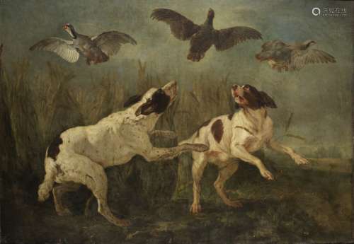 Circle of Jean-Jacques Bachelier (Paris 1724-1806) Spaniels flushing partridges