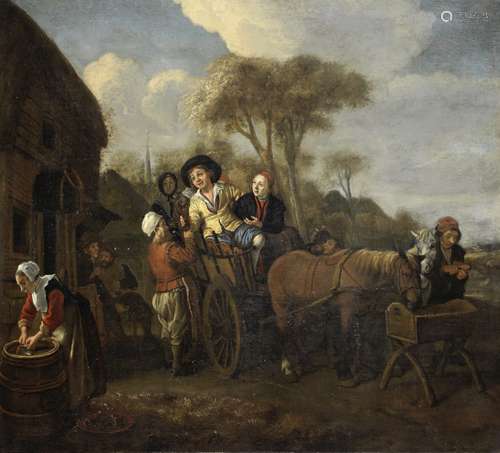 Jan Victors (Amsterdam 1620-1676 East Indies) Figures outside an inn