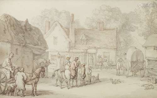 Thomas Rowlandson (London 1756-1827) Figures in a tavern yard