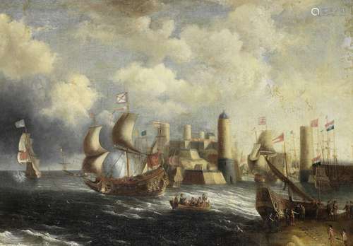 Attributed to Peter van den Velde (Antwerp 1634-1687) A harbour scene