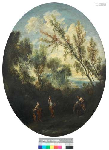 Circle of Alessandro Magnasco, called Lissandrino (Genoa 1667-1749) A wooded landscape with trave...