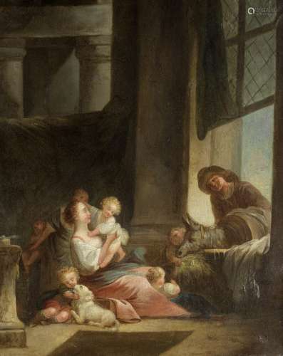 Circle of Noel Halle (Paris 1711-1781) An interior with a mother and her children