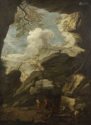 Pandolfo Reschi (Danzig 1643-1699 Florence) A rocky landscape with figures in the foreground