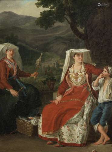 Follower of Pietro Fabris (Naples circa 1740-1792) Two ladies spinning