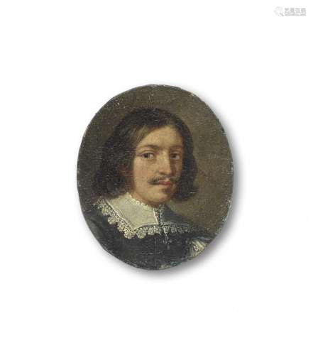 Italian School, circa 1630 Portrait of a man, bust-length, in a black coat and lace-trimmed lawn ...