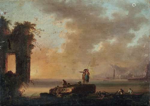 Attributed to Carlo Bonavia (Naples active 1751-1788) A Mediterranean coastal landscape with fish...