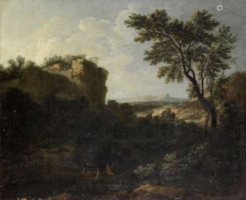 Attributed to Cornelis Huysmans (undefined, Antwerp 1648-1727 Mechelen) A rocky river landscape w...