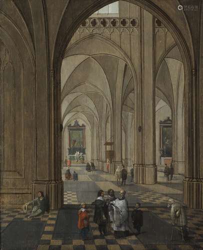 Attributed to Peeter Neeffs the Younger (Antwerp 1620-1675) The interior of a gothic church