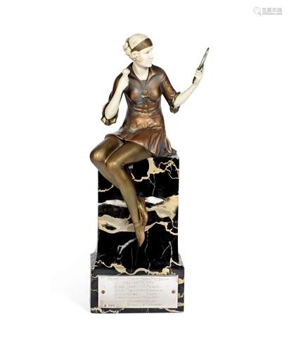 Ferdinand Preiss (German, 1892-1943) 'Powder Puff': A Cold-Painted and Carved Ivory Figure, circa...