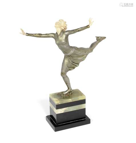 Ferdinand Preiss (German, 1892-1943) 'The Skater': An Art Deco Cold-Painted and Carved Ivory Fi...