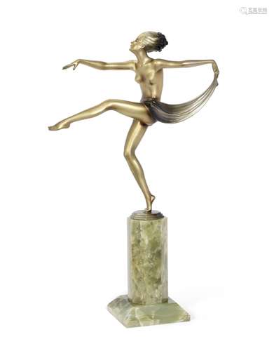 Josef Lorenzl (Austrian, 1892-1950) 'Scarf Dancer': A Large Art Deco Cold-Painted Bronze Figure o...