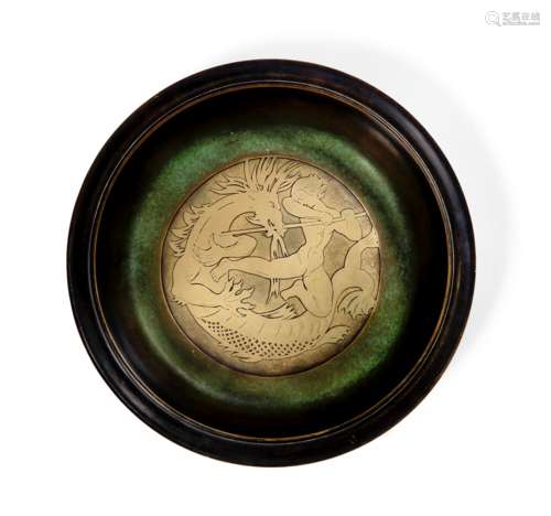 Just Andersen (Danish, 1884-1943) A Large 'George and the Dragon' Patinated Bronze Dish, circa 1930