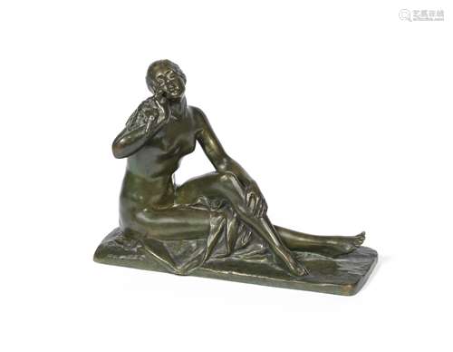 Suzanne Bizard A Green Patinated Bronze Figure of Nude Female, circa 1925