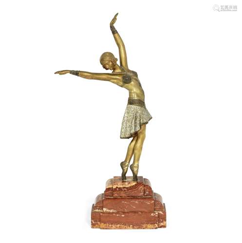 Demetre Chiparus (Romanian, 1886-1947) 'Vedette': A Cold-Painted and Parcel Gilt Bronze Figure, c...