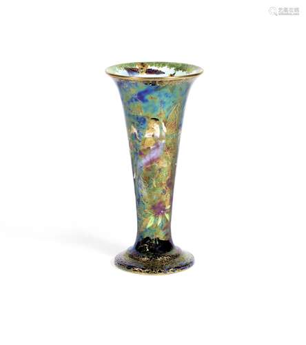 Daisy Makeig-Jones for Wedgwood 'Butterfly Women': A Black Fairyland Lustre Trumpet Vase, circa 1925