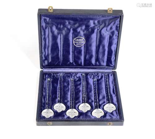 René Lalique (French, 1860-1945) A Pre-War Set of Six 'Barr' Champagne Whips, design introduced i...