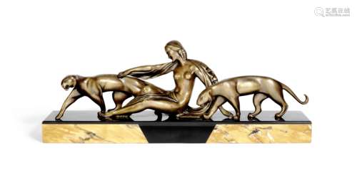 Michel Decoux (Belgian, 1837-1924) 'Friends': A Large Rare Art Deco Bronze Sculpture, circa 1925